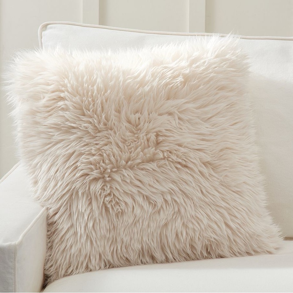 Pottery Barn - Luxe - Faux Fur - Fluffy Cream Throw Pillow cover w/tags